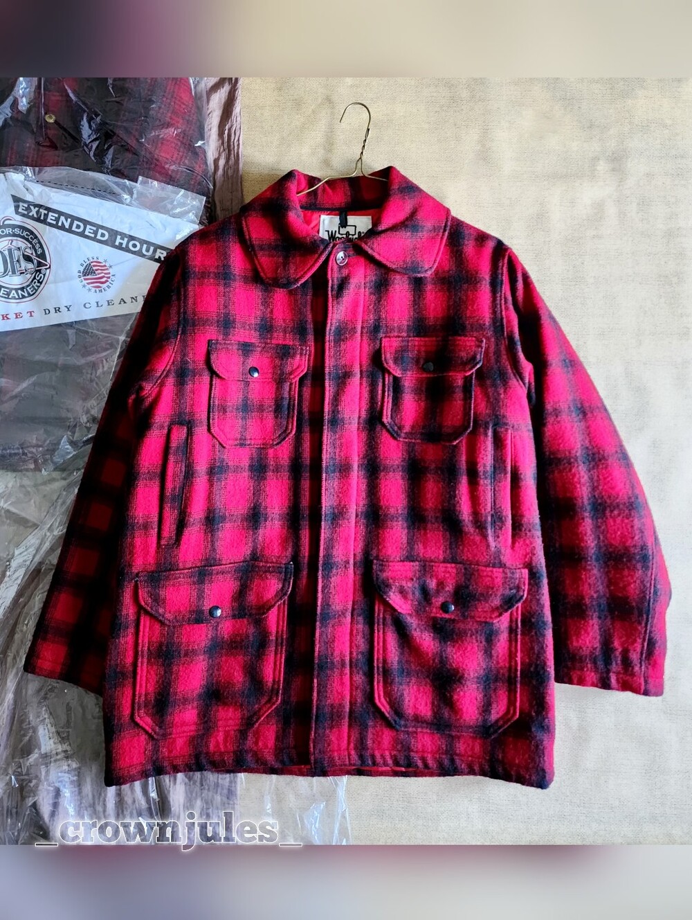Vintage Woolrich Style 523 Red Plaid Wool Hunting Jacket Coat Men L Mackinaw 40